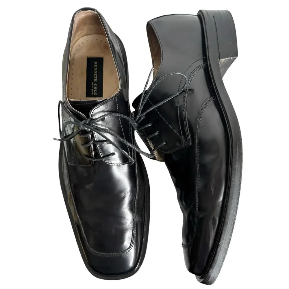 Kenneth Cole New York Black Leather Square Toe Derby Dress Shoes Men’s 11M